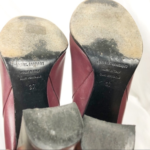 Isabel Marant Ashes Leather Round Toe Buckle Heeled Ankle Boots Red Casual - Picture 7 of 7